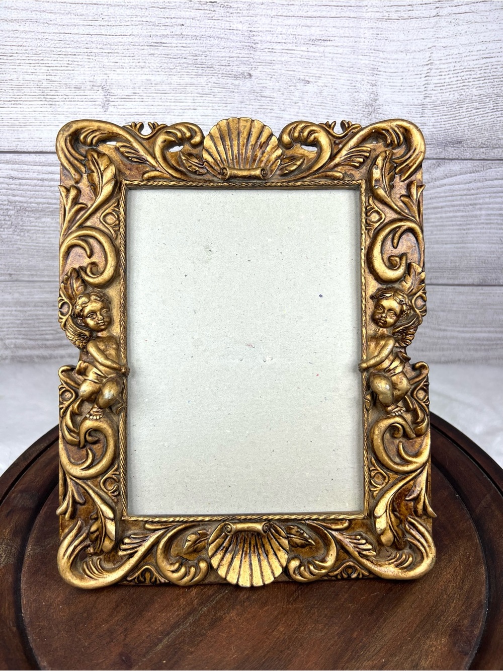 Vintage Gold Cherub Picture Frame Rococo Baroque Shell Filigree Angel 90s